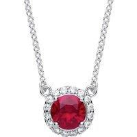 Silver Jewelco London Rose red CZ Solitaire Halo Charm Necklace 15 + 2 inch
