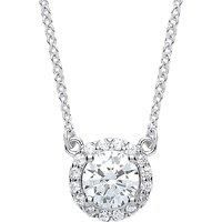 Silver Jewelco London CZ Solitaire Halo Charm Necklace 15 + 2 inch