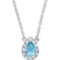 Silver Jewelco London Aqua pear CZ Teardrop Halo Charm Necklace 16 + 2 inch