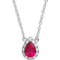Silver Jewelco London Rose red pear CZ Teardrop Halo Charm Necklace 16 + 2 inch
