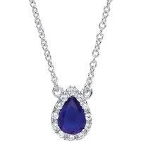 Silver Jewelco London Blue pear CZ Teardrop Halo Charm Necklace 16 + 2 inch