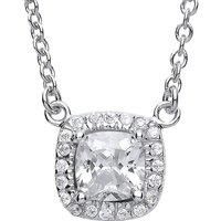Silver Jewelco London Square Cushion CZ Halo Solitaire Charm Necklace 16 + 2inch