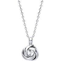 Silver Jewelco London CZ Spiral Knot Solitaire Charm Necklace 16 + 1 inch