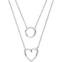 Silver Jewelco London CZ Love Heart Halo Charm Double Drop Necklace 16 inch