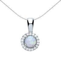 Jewelco London Women's Silver Opal Halo Cluster Pendant Necklace 18 inch - GVP292OPAL in White