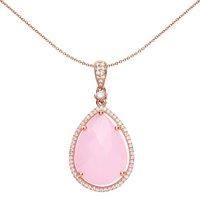 Rose Silver Pink Pear Quartz CZ Teardrop Halo Necklace 18 inch - GVP386LG
