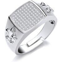 Mens Silver Jewelco London CZ Fleur De Lis Square Cushion Signet Ring