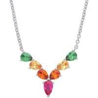 Silver Jewelco London Multi Colour Pear CZ Rainbow Wishbone Eternity Necklace