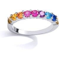 Unisex Silver Jewelco London Multi Colour CZ Rainbow Half Eternity Ring 3mm