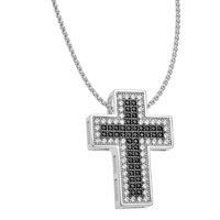 Sterling Silver Black CZ Illuminated Cross Necklace 16>18 inch - RE4674BZ