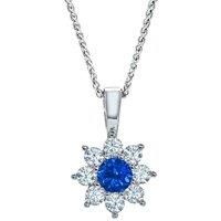 Sterling Silver Blue CZ Classic Royal Cluster Necklace 16>18 inch - RE42104SP