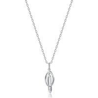 Rhodium Silver Jewelco London CZ Interlocked Oval Drop Charm Necklace 16>18 inch