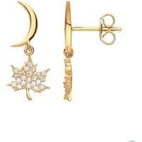 Gilded Silver Jewelco London CZ Canada Maple Leaf Drop Earrings