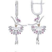 Silver Jewelco London Yellow Pink Lilac CZ Ballerina Ballet Dancer Drop Earrings