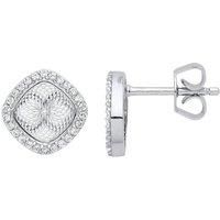 Jewelco London Silver CZ Diamante-cut Kaleidoscope Guilloch£ Stud Earrings