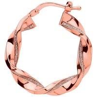Rose Silver Square Tube Twist Moondust Hoop Earrings 25mm - GVE894R