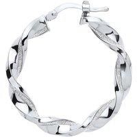 Silver Square Tube Twist Moondust Hoop Earrings 30mm - GVE895
