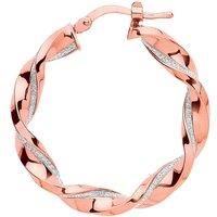 Rose Silver Square Tube Twist Moondust Hoop Earrings 30mm - GVE895R