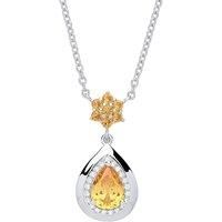 Silver Golden Yellow Pear CZ Honey Pendant Necklace 16 inch - GVK274