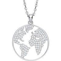 Silver Jewelco London CZ Pave World Atlas Pendant Necklace 16 inch