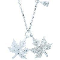 Silver Jewelco London Pear CZ Canada Maple Leaf Charm Necklace