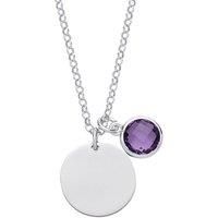 Silver Purple CZ Birthstone Round Tag Necklace 16" 15mm
