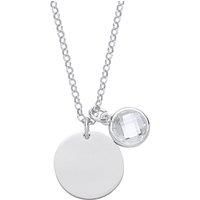 Silver CZ Birthstone Round Tag Necklace 16" 15mm - GVK338CRY