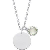 Silver Jewelco London Green CZ Birthstone Round Tag Necklace 16" 15mm