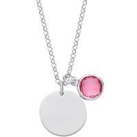 Silver Jewelco London Pink Button CZ October Birthstone Medallion Necklace