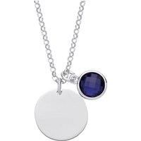 Silver Blue CZ Birthstone Round Tag Necklace 16" 15mm