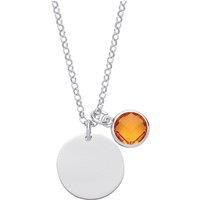 Silver Honey Orange CZ Birthstone Round Tag Necklace 16" 15mm - GVK338TC