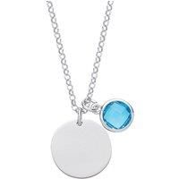 Silver Aqua Blue CZ Birthstone Round Tag Necklace 16" 15mm
