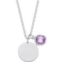 Silver Lilac CZ Birthstone Round Tag Necklace 16" 15mm - GVK338VIO