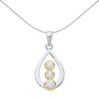 Gilded Silver Jewelco London CZ Trilogy Pear Tear Pendant Necklace 18 inch