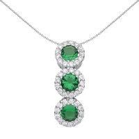 Silver Jewelco London Green CZ Trilogy Halo Cluster Pendant Necklace 18 inch