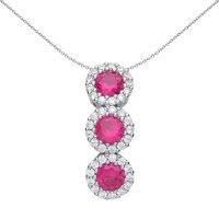 Silver Jewelco London Red CZ Trilogy Halo Cluster Pendant Necklace 18 inch