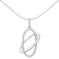 Silver Jewelco London CZ Oval Orbit Halo Pendant Necklace 18 inch