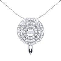 Silver CZ 3 Tier Halo Nail Pendant Necklace 18 inch - GVP513