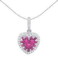 Silver Jewelco London Hot Pink CZ Love Has Teeth Heart Charm Necklace 18 inch