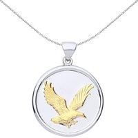 Unisex Gilded Silver Jewelco London Matte Soaring Eagle Medallion Necklace 18"