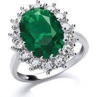 Silver Green Oval Created Emerald CZ Royal Princess Cluster Ring - GVR668EM