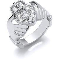 Silver Jewelco London CZ Love Heart Crown Claddagh Dress Ring