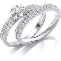 Silver Jewelco London CZ Daisy Cluster dual Eternity Bridal Rings Set