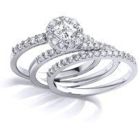 Silver Princess Cut CZ Halo Trilogy Eternity Bridal Rings Set - GVR847