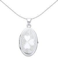 Silver Jewelco London Love Heart Clover Oval Locket Necklace 18 inch