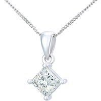 Jewelco London 18ct White Gold Princess 1ct Diamond Solitaire Pendant Necklace 18 inch 46cm