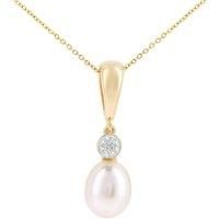 9ct Gold Diamond Pear Pearl 8x12mm Lightbulb Cap Necklace 18" - PP0AXL6072YPRL