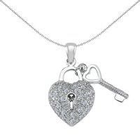 Sterling Silver CZ Key & Love Heart Padlock Charm Pendant - APD164