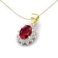 2-Colour 9ct Gold Jewelco London Red Oval CZ Classic Royal Pendant Necklace 20"