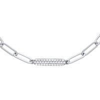 Silver Jewelco London CZ Pave Paper Clip Pill Shape Chain Bracelet 3mm 6.5 + 1"